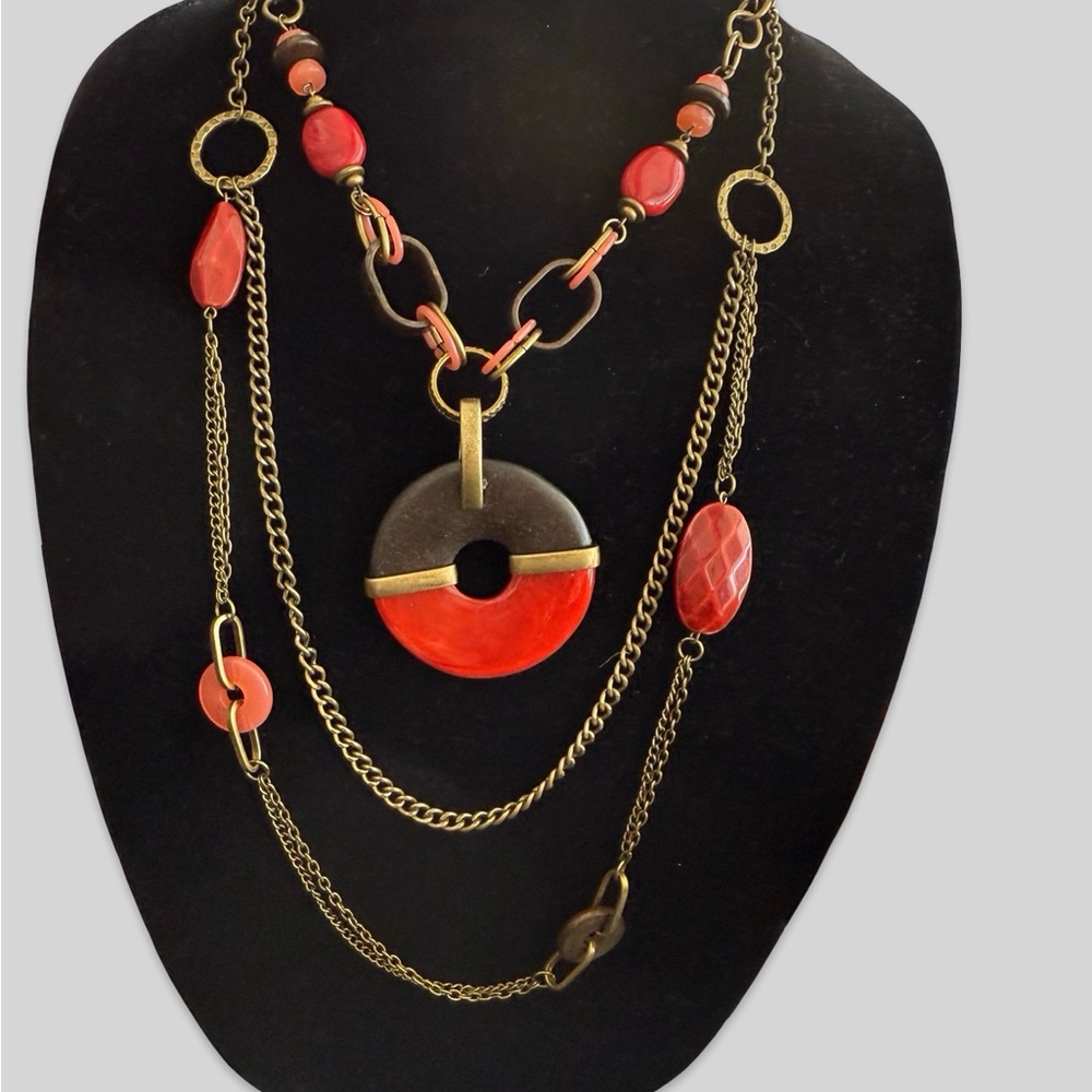 PREMIER DESIGNS - 2in1 Red and Gold Necklace